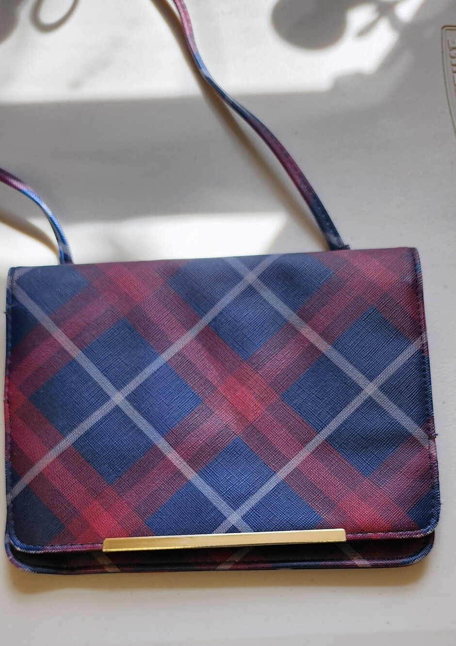 Plaid Crossbody Wallet in Navy and Burgundy